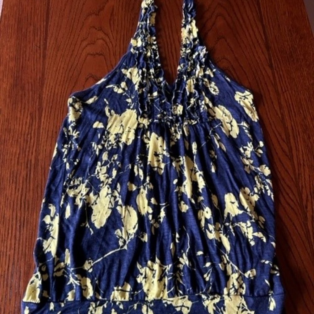 Charlotte Russe Navy Yellow Flowery Tank Top, Size Large